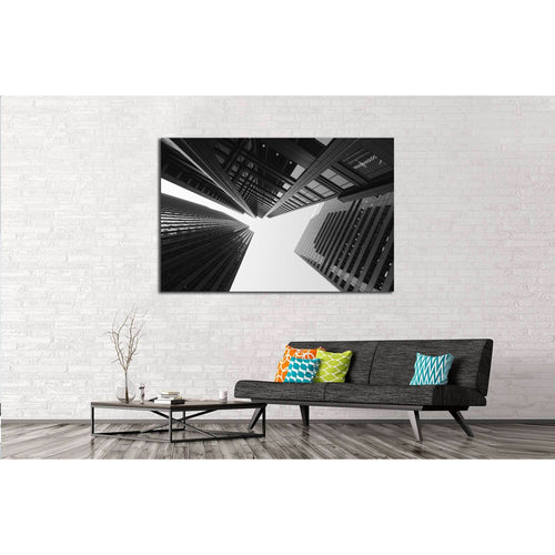 Black and white abstract upward view of downtown skyscrapers №2897 Ready to Hang Canvas Print