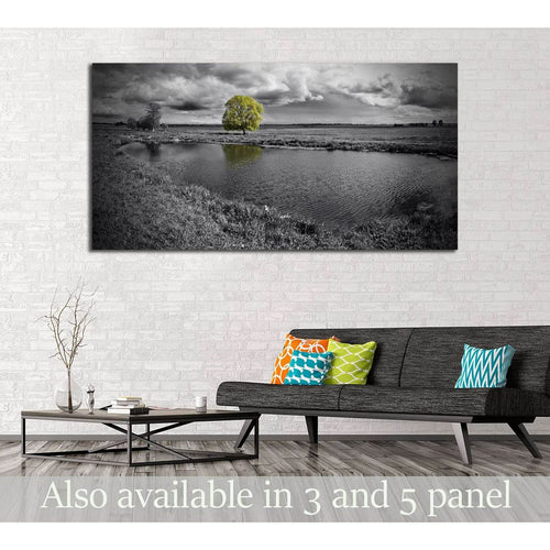 black and white landscape and green tree №2676 Ready to Hang Canvas Print