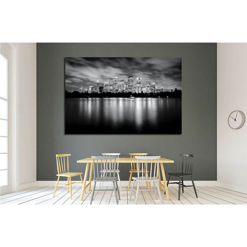 Black and white photo of skyscrapers at night, Sydney Australia №1756 Ready to Hang Canvas Print