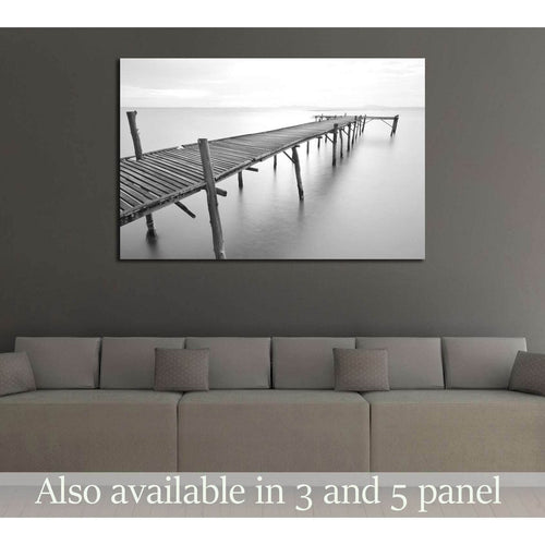 black and white picture of old bridge to the sea. №2672 Ready to Hang Canvas Print