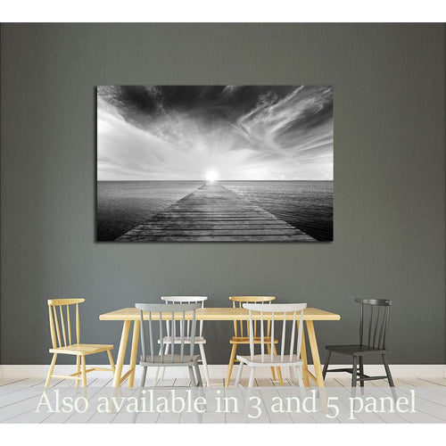black and white picture of old bridge to the sea №2689 Ready to Hang Canvas Print