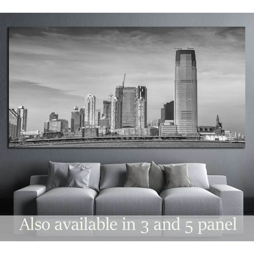 Black and white view of Jersey City skyline №1709 Ready to Hang Canvas Print