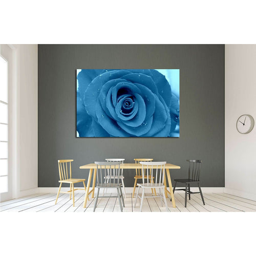 Blue rose in rain - Flower of red rose under a deform glass №2570 Ready to Hang Canvas Print