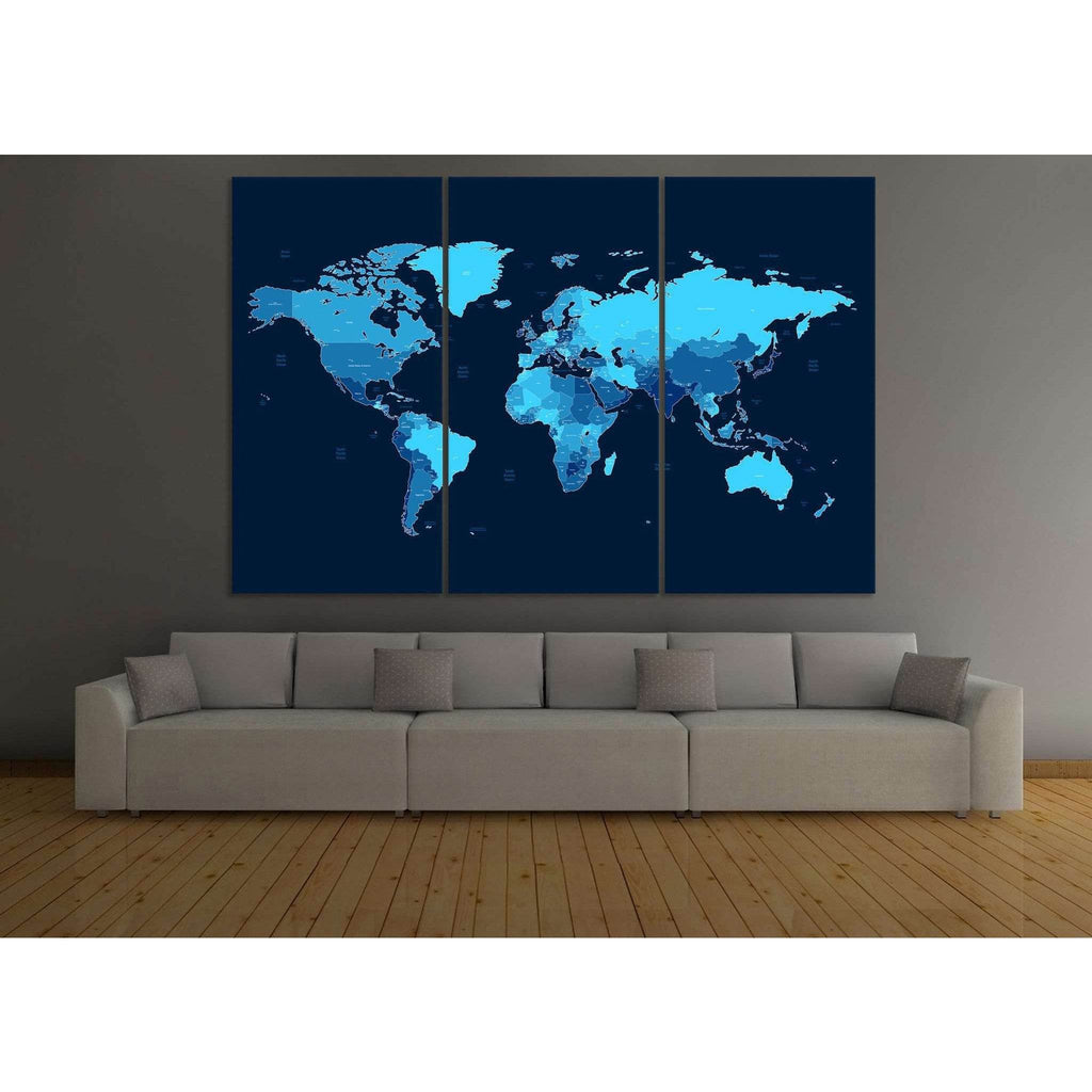 blue world map wall art Blue Watercolor World Map Canvas Art Zellart Canvas Prints blue world map wall art