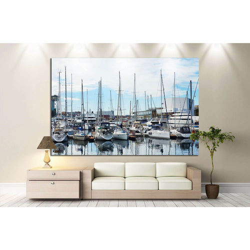 Boats at the pier in barselona №1303 Ready to Hang Canvas Print