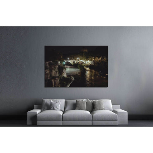 bridge in historical center of Rome, Italy from top of the hill at night circa №2966 Ready to Hang Canvas Print