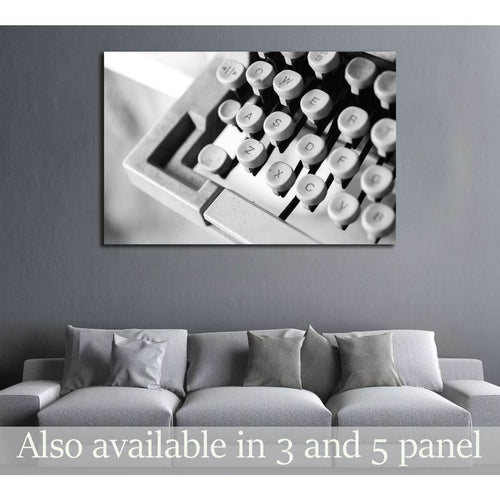 Buttons of an old typewriter machine for background - Retro style Black and White №3277 Ready to Hang Canvas Print
