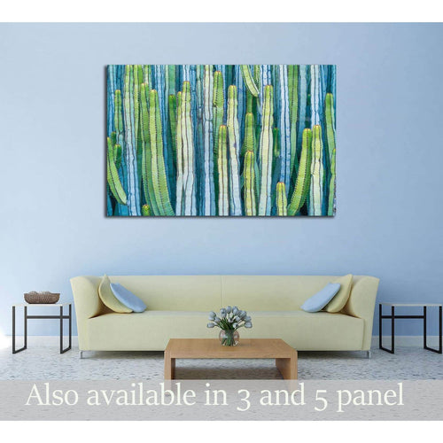 CARDON CACTUS IN SUMMER WITH RICH BLUE GREEN AND TORQOUISE COLORS №2828 Ready to Hang Canvas Print