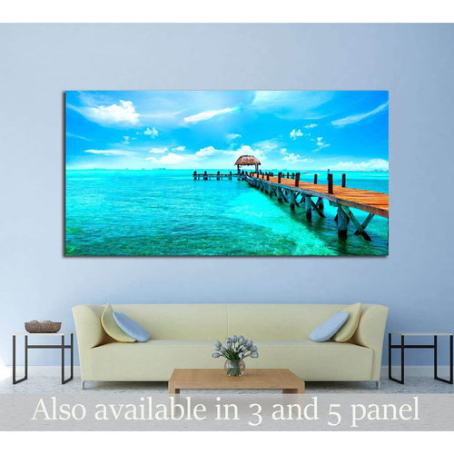 Caribbean sea Jetty near Cancun, Mexico №2517 Ready to Hang Canvas Print