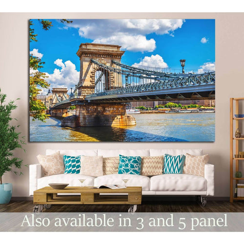 Chain bridge on danube river in budapest, hungary №1230 Ready to Hang Canvas Print