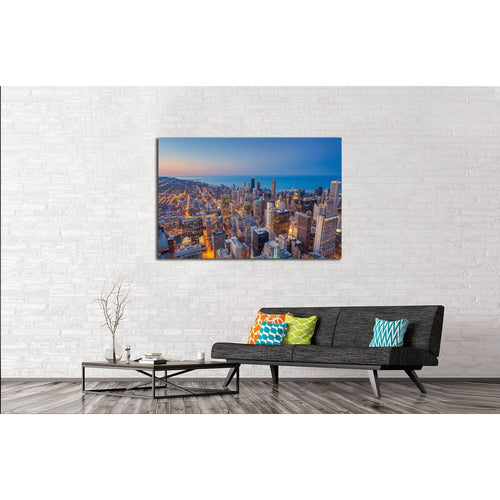 Chicago. Cityscape image of Chicago downtown during twilight blue hour №2408 Ready to Hang Canvas Print