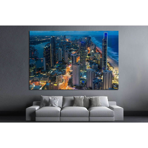 City skyscrapers at night, Queensland, Australia №1436 Ready to Hang Canvas Print