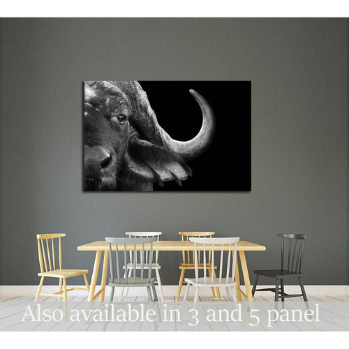 Close up black and white image of an African cape buffalo №2791 Ready to Hang Canvas Print