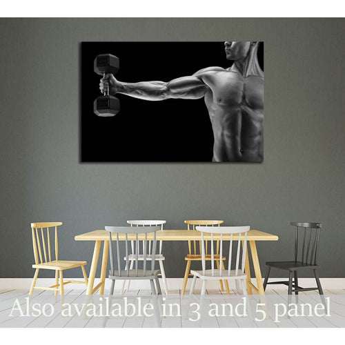 Close-up of a power fitness man's hand with dumbbell №3248 Ready to Hang Canvas Print