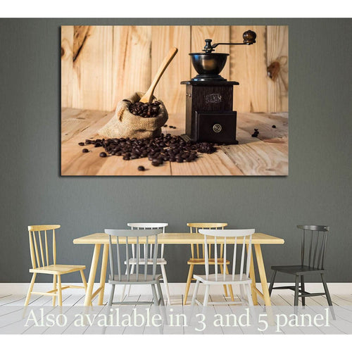 Coffee bean in bag on wood background №1914 Ready to Hang Canvas Print