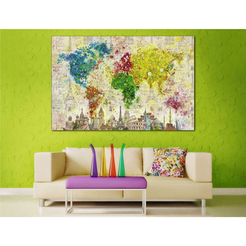 Color Splashes World Map №701 Ready to Hang Canvas Print
