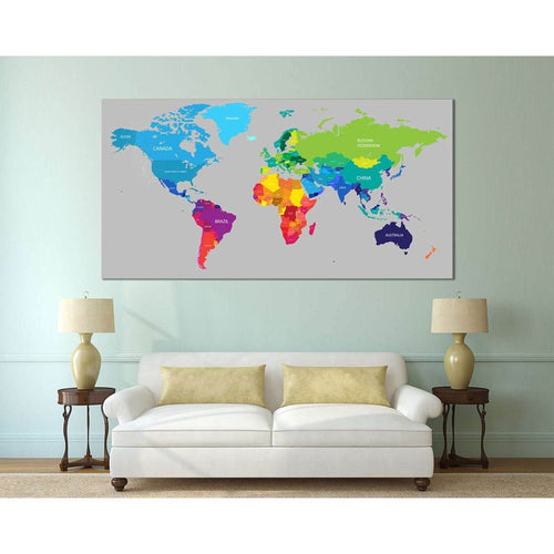 Colorful World Map №113 Ready to Hang Canvas Print