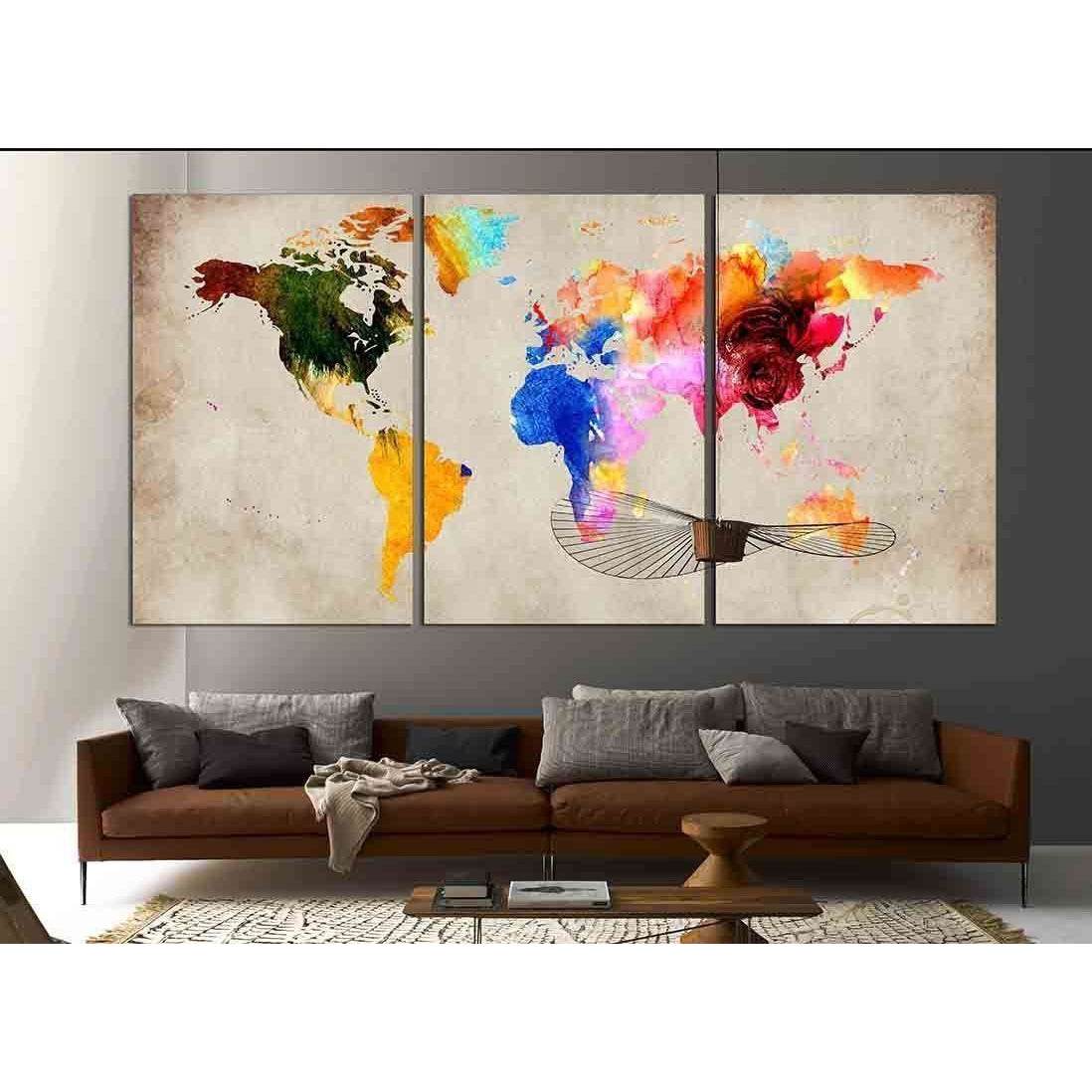 Abstract Globe Canvas Print, Brown World Map Digital Painting Canvas S –  Swallart