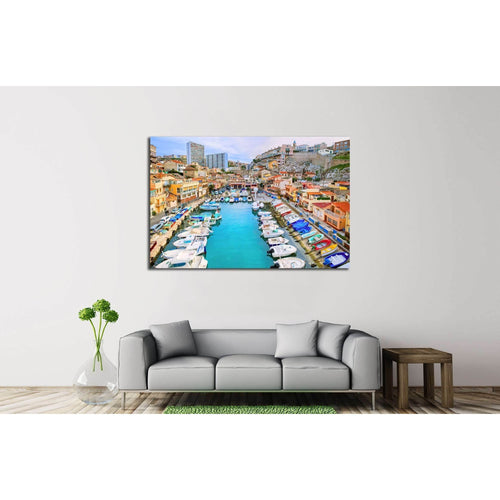 Colorful yacht harbour in old city of Marseilles, France №2598 Ready to Hang Canvas Print