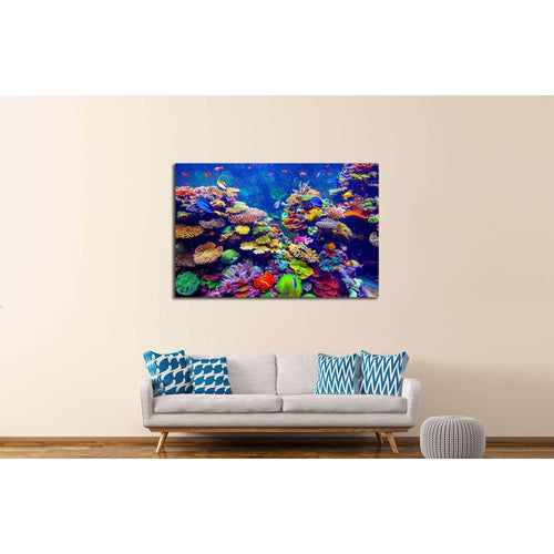 Coral Reef and Tropical Fish in Sunlight. №3064 Ready to Hang Canvas Print