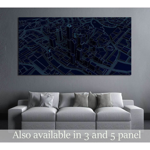 dark low poly city views from above. 3d rendering №3060 Ready to Hang Canvas Print