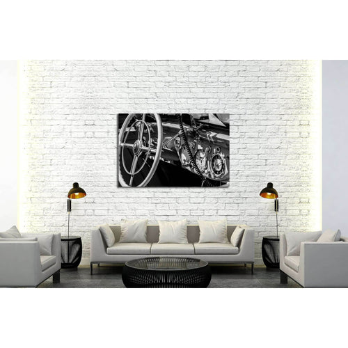 dashboard old car in black and white retro №3280 Ready to Hang Canvas Print
