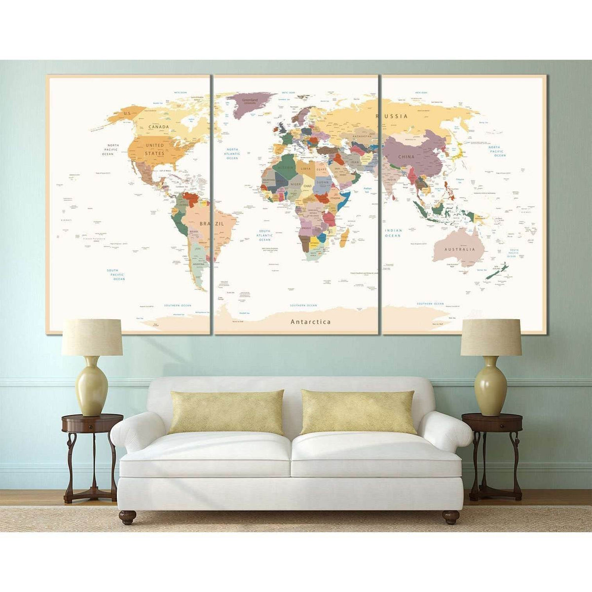 Detailed World Map for Office Wall Decor – Zellart Canvas Prints