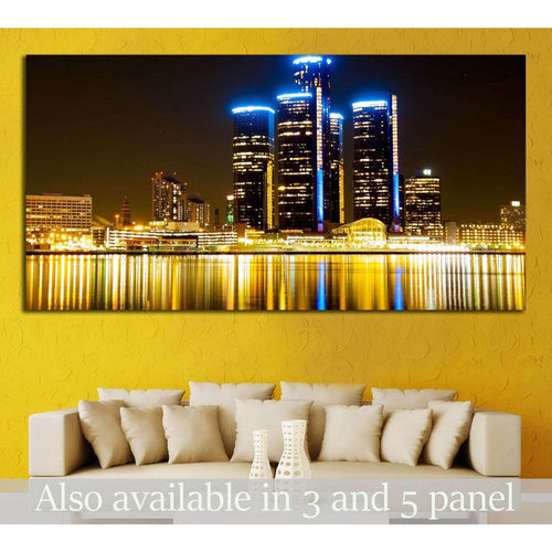 Detroit Skyline at Night №2258 Ready to Hang Canvas Print