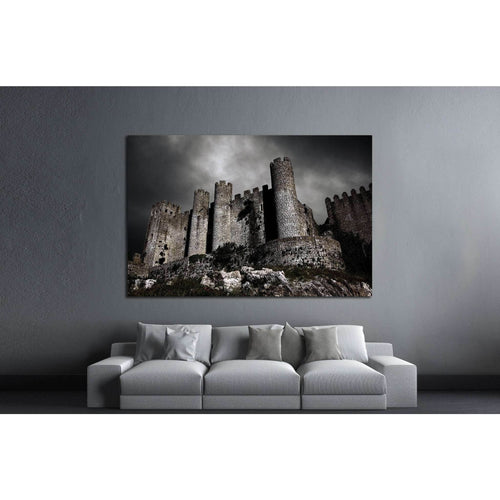 Disturbing scene with medieval castle at night with stormy sky №1791 Ready to Hang Canvas Print