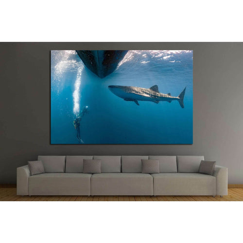 Diver and Big Shark №511 Ready to Hang Canvas Print
