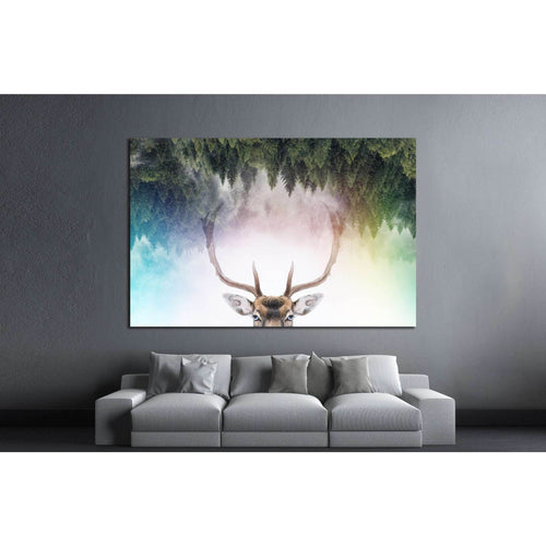 Double exposure of an antler and it's habitat №1828 Ready to Hang Canvas Print