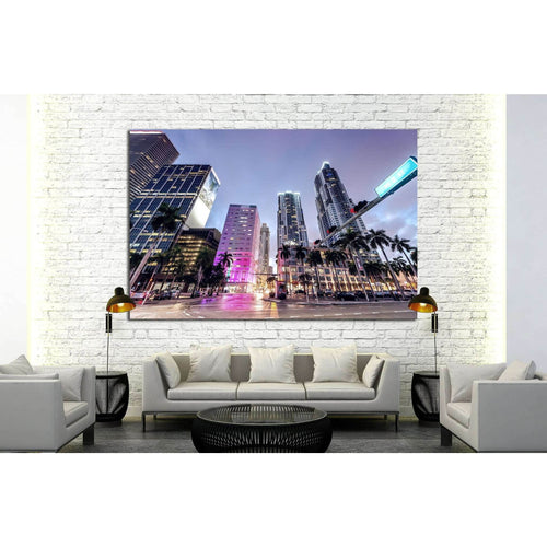 Downtown Miami at night №1097 Ready to Hang Canvas Print