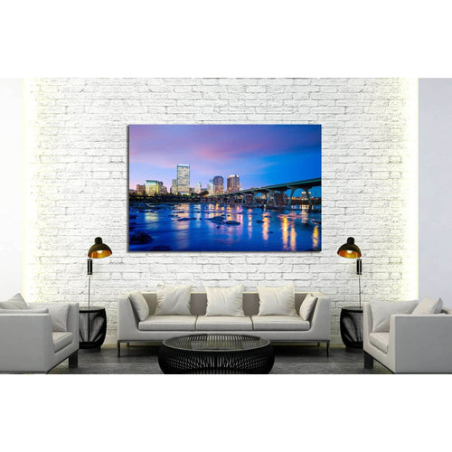 Downtown Richmond, Virginia skyline and the James River at twilight №2068 Ready to Hang Canvas Print