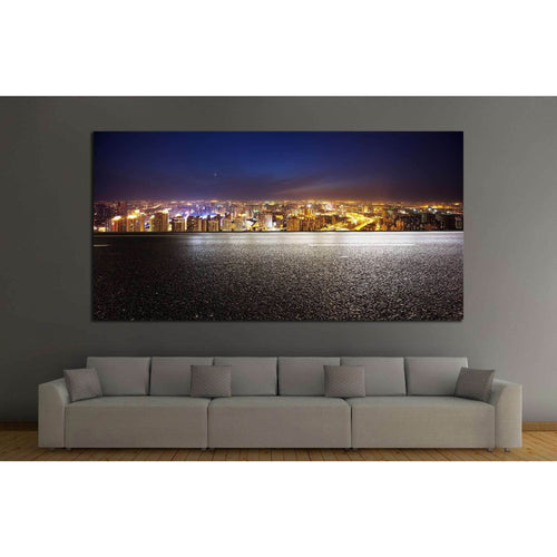 Empty asphalt road and modern skyline at night №1433 Ready to Hang Canvas Print