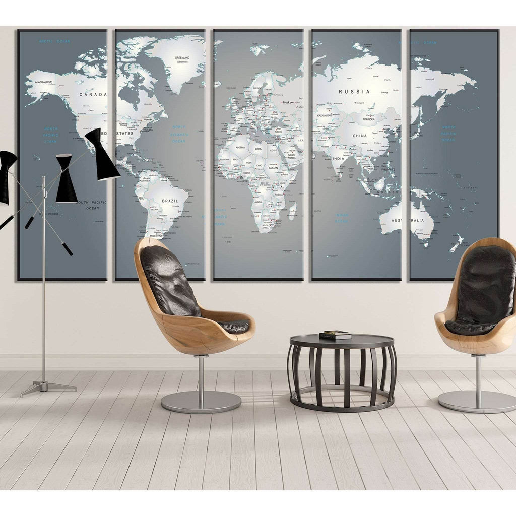 Metallic World Map For Fice Wall Decor – Zellart