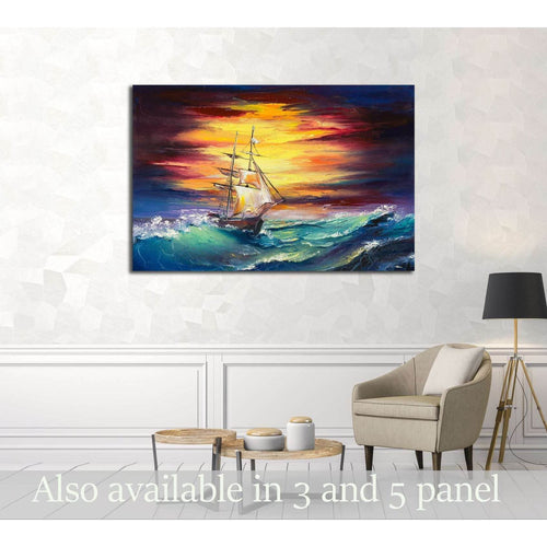 fantasy white sail ship fighting it's way through the storm №3232 Ready to Hang Canvas Print