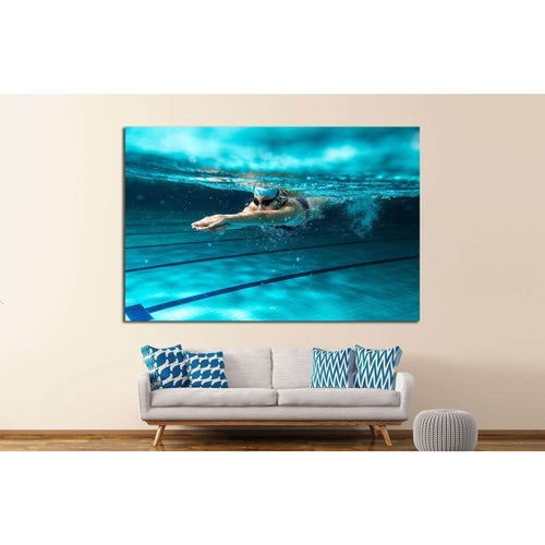 Female swimmer at the swimming pool №1378 Ready to Hang Canvas Print