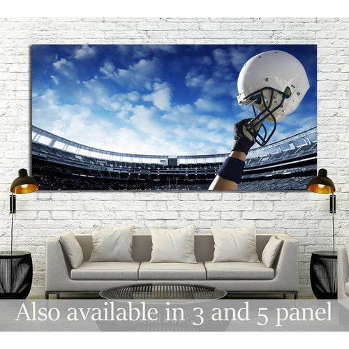 Football Player raises his helmet before an important game №2116 Ready to Hang Canvas Print