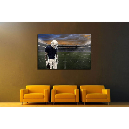 Football player with a blue uniform, in a stadium with fans wearing blue uniform №2122 Ready to Hang Canvas Print