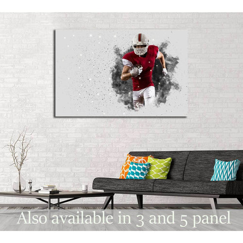 Football Player with a Red uniform coming out of a blast of smoke №3253 Ready to Hang Canvas Print