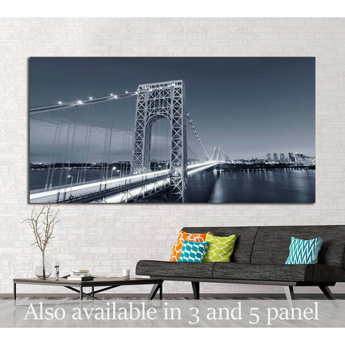 George Washington Bridge black and white over Hudson River №2604 Ready to Hang Canvas Print