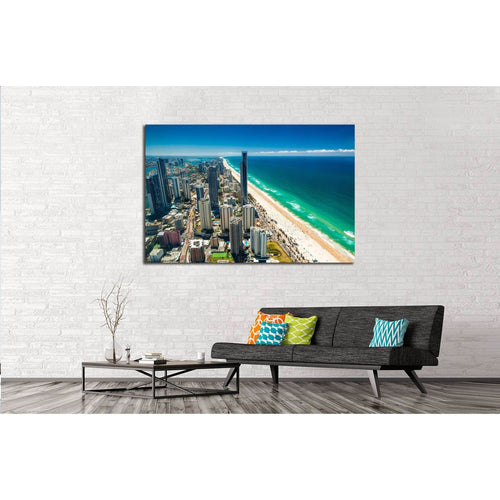 GOLD COAST, AUS, Aerial view of the Gold Coast in Queensland Australia looking from Surfers Paradise north towards Brisbane №2307 Ready to Hang Canvas Print