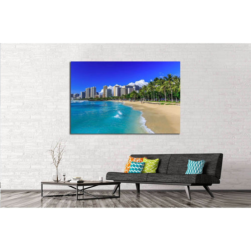 Honolulu, Hawaii. Waikiki beach and Honolulu's skyline №2302 Ready to Hang Canvas Print