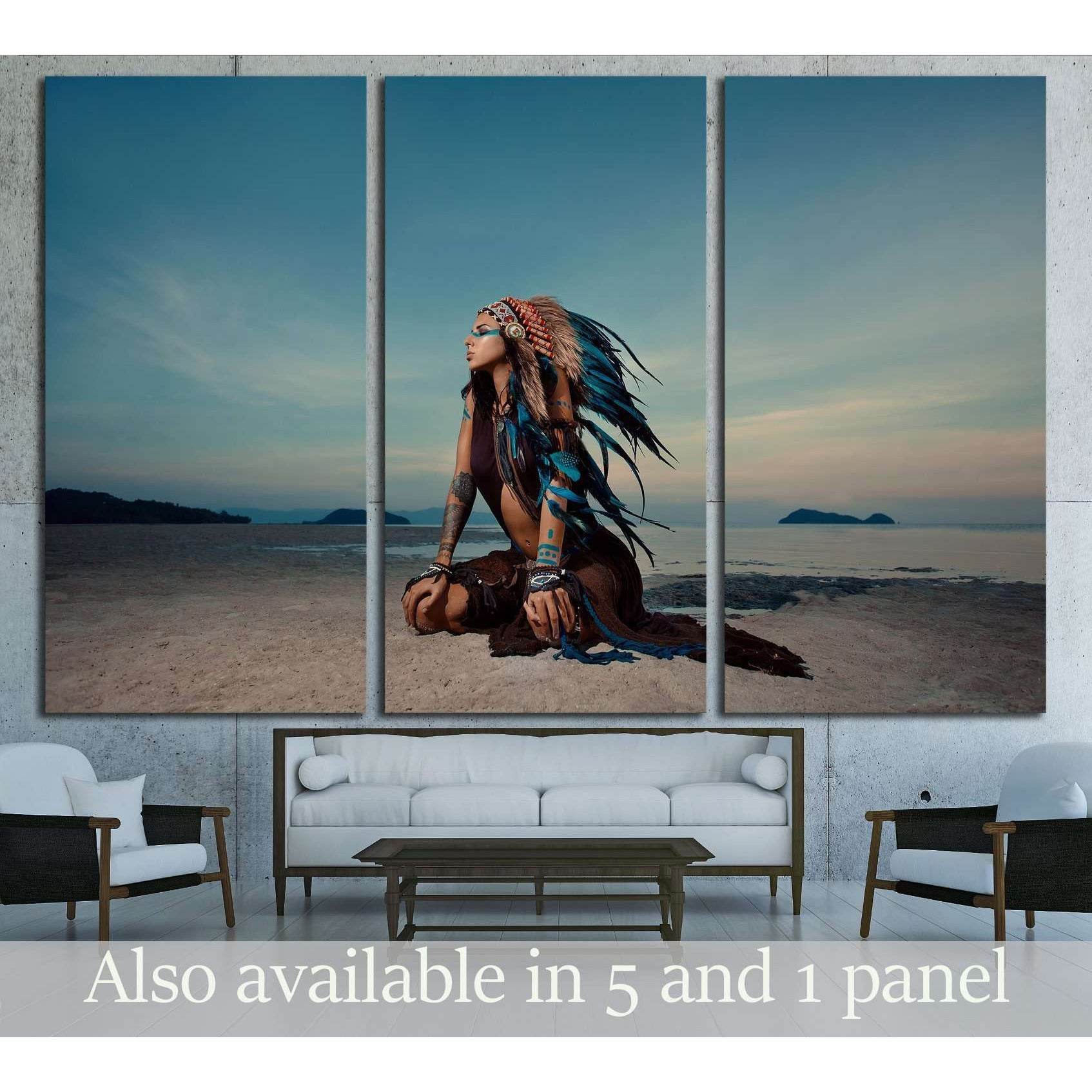 indian woman outdoors at sunset. native american style. Background wit -  Zellart Canvas Prints