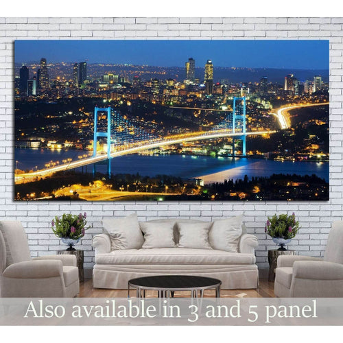 Istanbul Nights, Istanbul Turkey Bosporus Bridge №1260 Ready to Hang Canvas Print