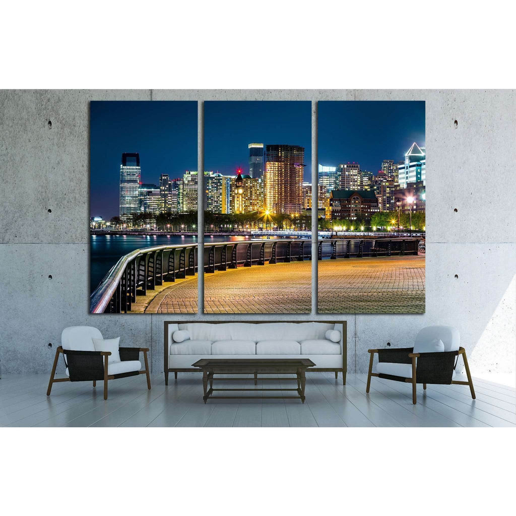 Jersey City Skyline By Night Along Hudson River Promenade 1774 Ready Zellart Canvas Prints