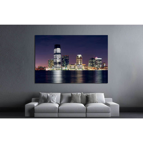 Jersey City skyline with skyscrapers, Hudson River, New York City Manhattan №1713 Ready to Hang Canvas Print