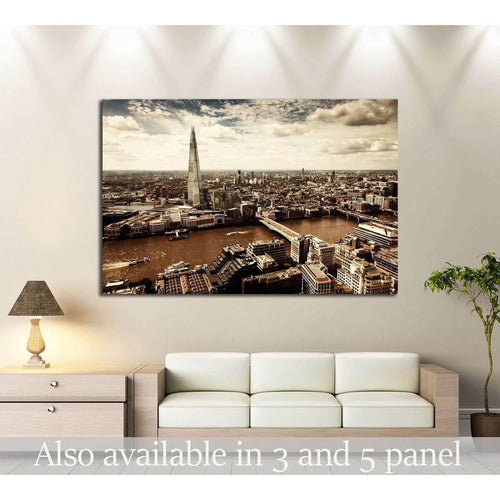 LONDON, UK, City of London aerial view, Shard and river Thames №2315 Ready to Hang Canvas Print
