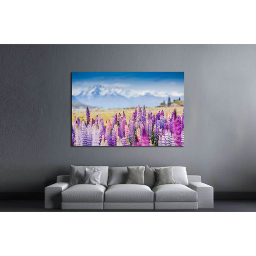 Lupins on the shore of Lake Tekapo, New Zealand №2754 Ready to Hang Canvas Print