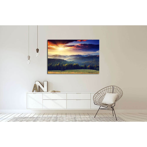 Majestic sunset in the mountains landscape. Dramatic sky. №2681 Ready to Hang Canvas Print